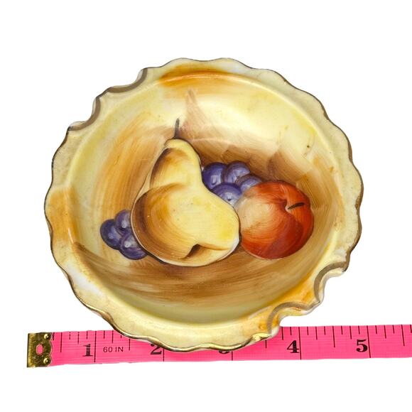 VTG Enesco CREAMER & SAUCER Pitcher Plate Fruit Apple Pear Grapes Gold Trim 3.5" - Picture 6 of 8